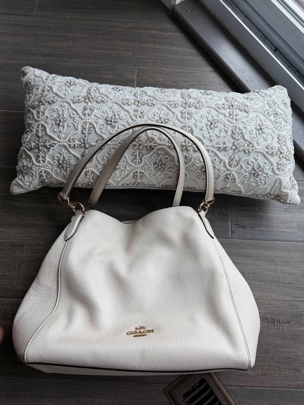 Coach Cream Pebbled Leather Double-Handle Shoulder Bag